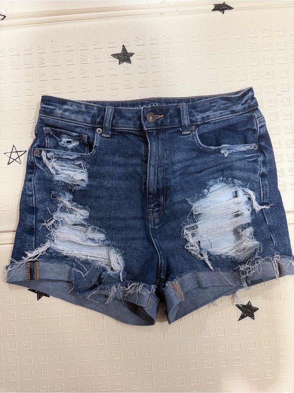 American Eagle Outfitters Dark Blue Distressed Denim Shorts